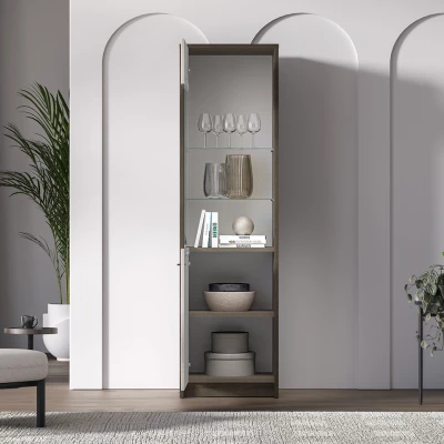 Prosklená vitrína SAFIEH - dub / kašmír