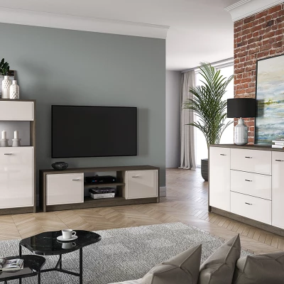 Nízká prosklená vitrína SAFIEH - dub / kašmír