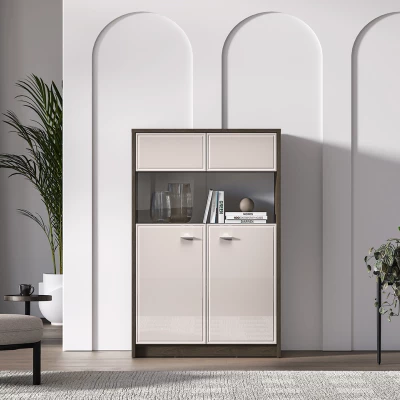 Nízká prosklená vitrína SAFIEH - dub / kašmír