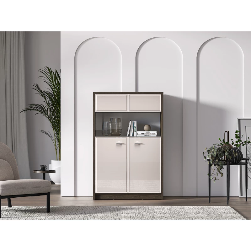 Nízká prosklená vitrína SAFIEH - dub / kašmír