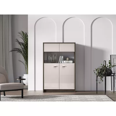 Nízká prosklená vitrína SAFIEH - dub / kašmír