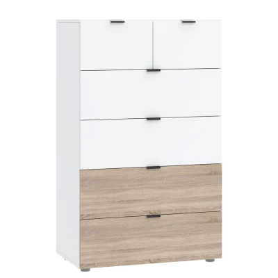 Šuplíková komoda ZARA - bílá / dub