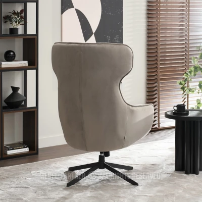 Otočné křeslo ušák BRADEN - béžové / černé