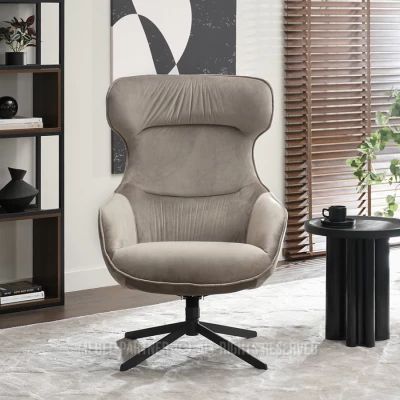 Otočné křeslo ušák BRADEN - béžové / černé