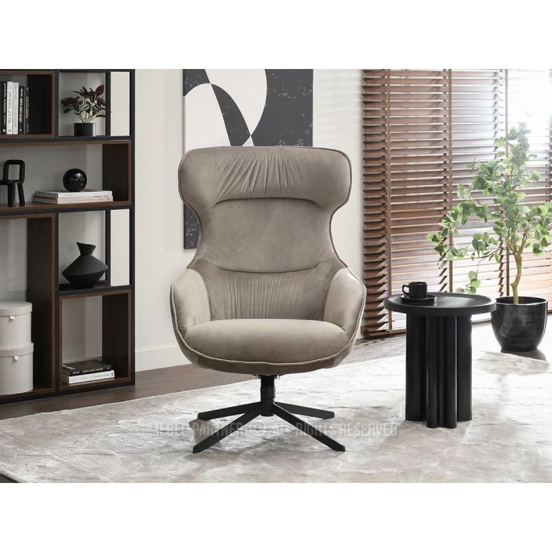 Otočné křeslo ušák BRADEN - béžové / černé