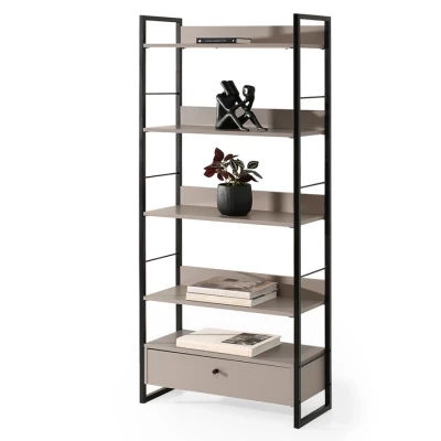 Policový regál SORLEY se šuplíkem - béžový / černý