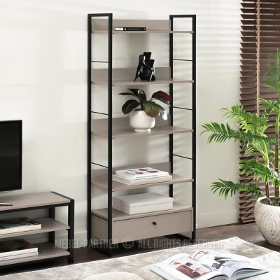 Policový regál SORLEY se šuplíkem - béžový / černý