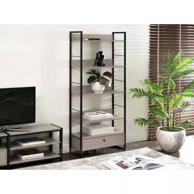 Policový regál SORLEY se šuplíkem - béžový / černý