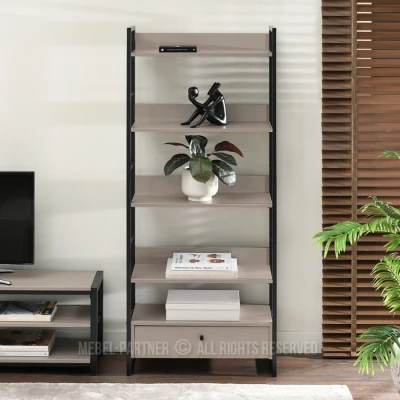 Policový regál SORLEY se šuplíkem - béžový / černý