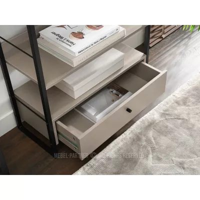 Policový regál SORLEY se šuplíkem - béžový / černý