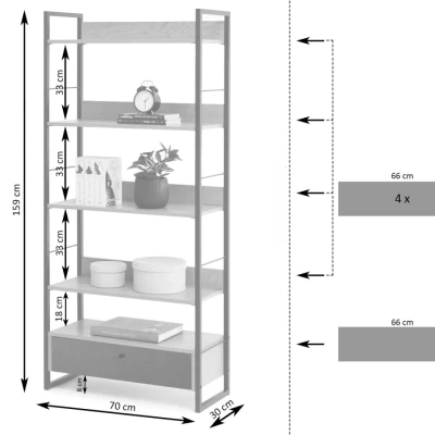 Policový regál SORLEY se šuplíkem - béžový / černý