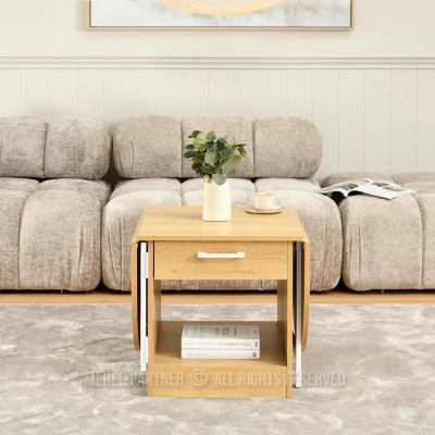 Rozkládací konferenční stolek IZAK - dub / bílý