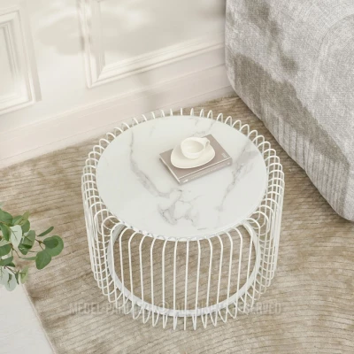 Designový konferenční stolek IRAKLI - bílý mramor / bílý