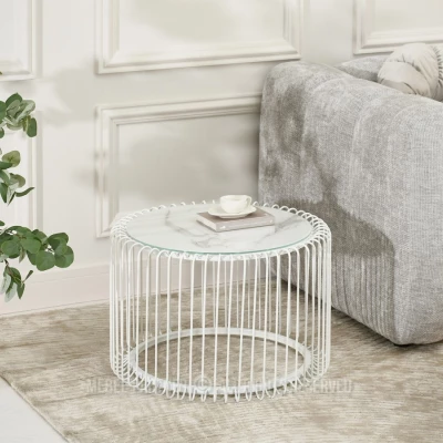 Designový konferenční stolek IRAKLI - bílý mramor / bílý