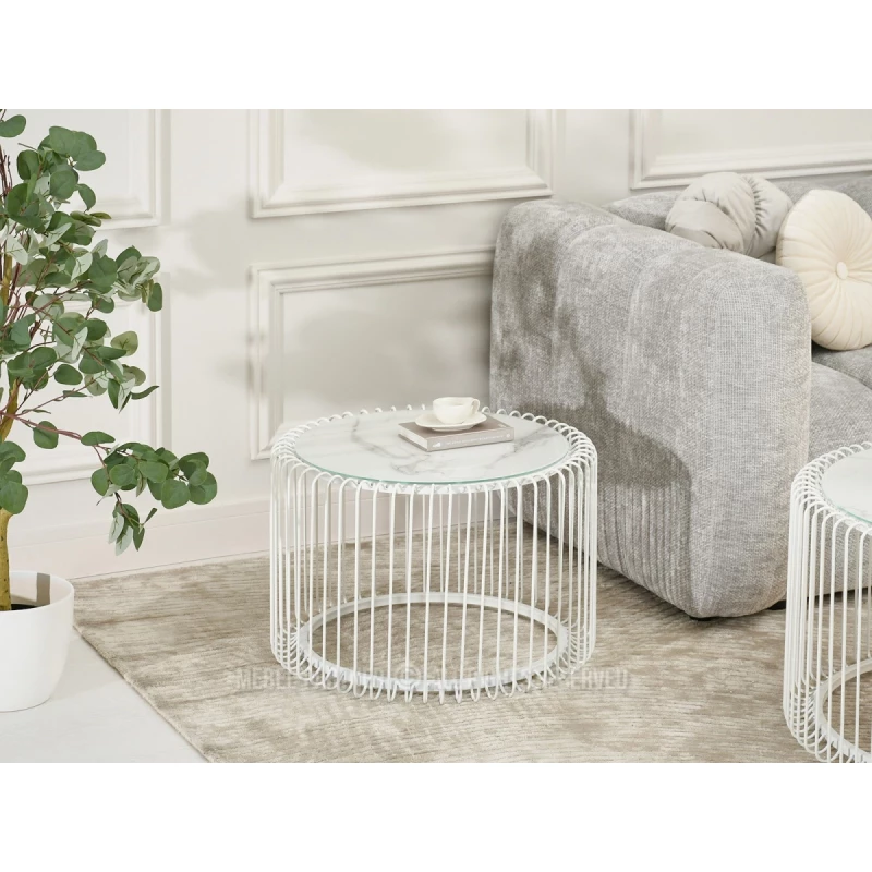 Designový konferenční stolek IRAKLI - bílý mramor / bílý