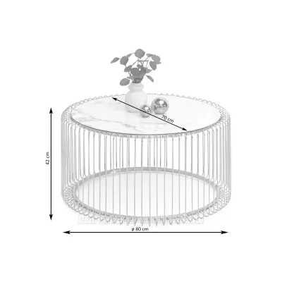 Kulatý konferenční stolek IRAKLI - bílý mramor / bílý