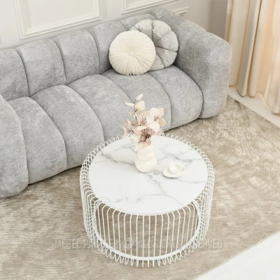 Kulatý konferenční stolek IRAKLI - bílý mramor / bílý