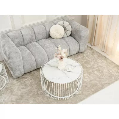 Kulatý konferenční stolek IRAKLI - bílý mramor / bílý