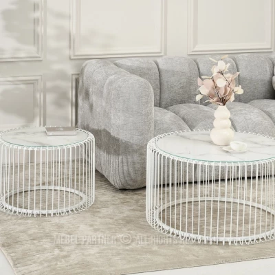 Kulatý konferenční stolek IRAKLI - bílý mramor / bílý