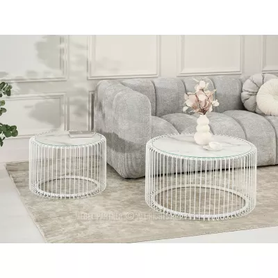 Kulatý konferenční stolek IRAKLI - bílý mramor / bílý