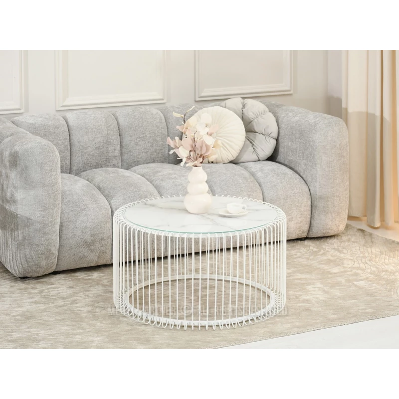 Kulatý konferenční stolek IRAKLI - bílý mramor / bílý