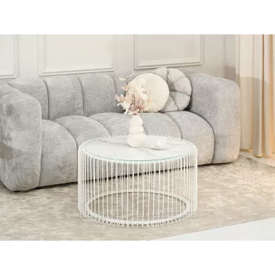 Kulatý konferenční stolek IRAKLI - bílý mramor / bílý