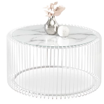 Kulatý konferenční stolek IRAKLI - bílý mramor / bílý