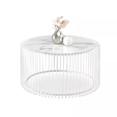 Kulatý konferenční stolek IRAKLI - bílý mramor / bílý