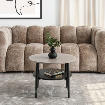 Kulatý konferenční stolek 60 TODOR - béžový / černý