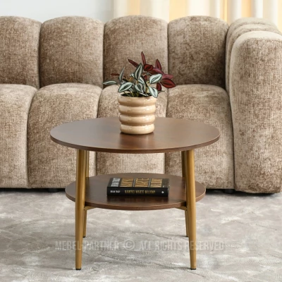 Kulatý konferenční stolek 60 TODOR - ořech / zlatý