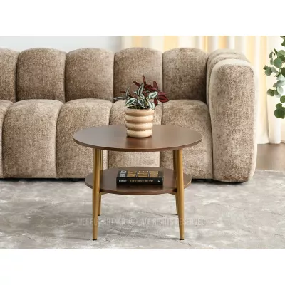 Kulatý konferenční stolek 60 TODOR - ořech / zlatý