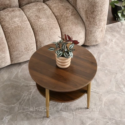 Kulatý konferenční stolek 60 TODOR - ořech / zlatý