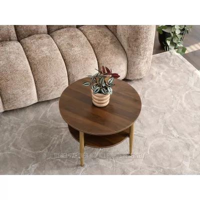 Kulatý konferenční stolek 60 TODOR - ořech / zlatý