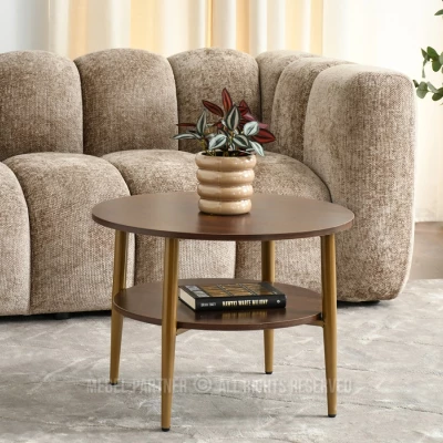 Kulatý konferenční stolek 60 TODOR - ořech / zlatý