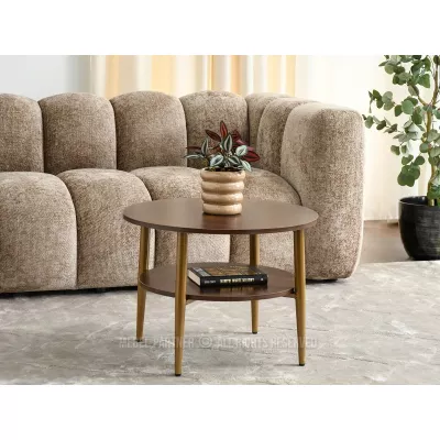 Kulatý konferenční stolek 60 TODOR - ořech / zlatý