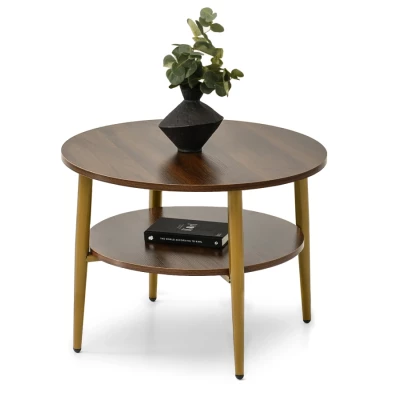 Kulatý konferenční stolek 60 TODOR - ořech / zlatý