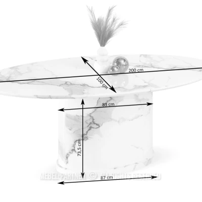 Designový oválný jídelní stůl 200x100 GERSON - černý mramor