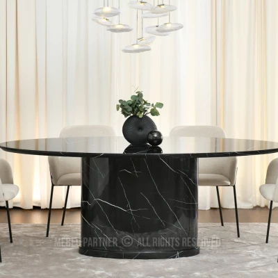 Designový oválný jídelní stůl 200x100 GERSON - černý mramor