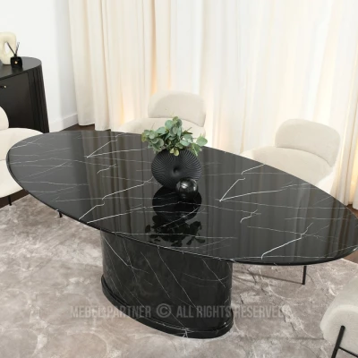 Designový oválný jídelní stůl 200x100 GERSON - černý mramor