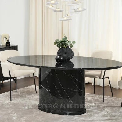 Designový oválný jídelní stůl 200x100 GERSON - černý mramor