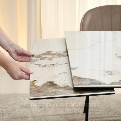 Rozkládací jídelní stůl 180(260)x95 AGASI - bílý mramor / černý