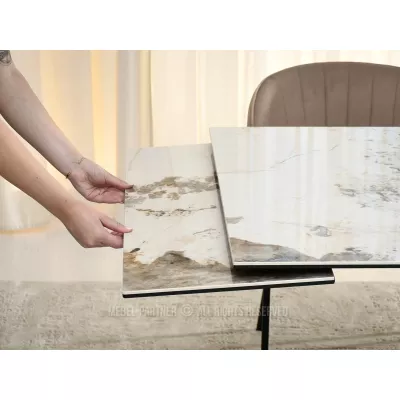 Rozkládací jídelní stůl 180(260)x95 AGASI - bílý mramor / černý