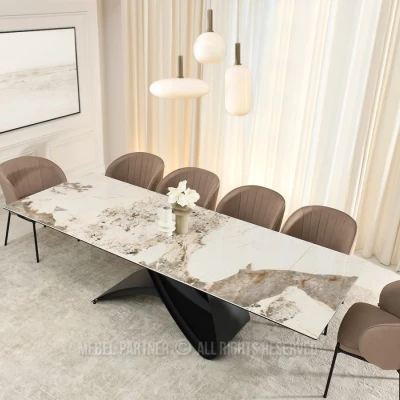 Rozkládací jídelní stůl 180(260)x95 AGASI - bílý mramor / černý