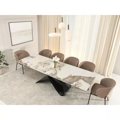 Rozkládací jídelní stůl 180(260)x95 AGASI - bílý mramor / černý