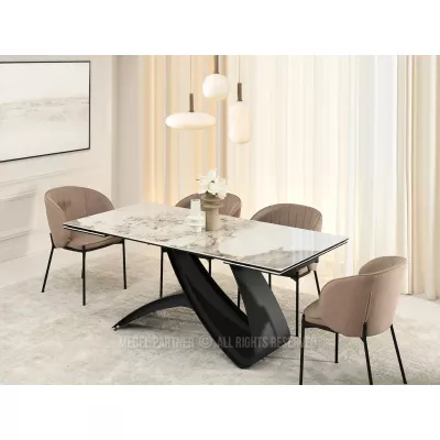 Rozkládací jídelní stůl 180(260)x95 AGASI - bílý mramor / černý