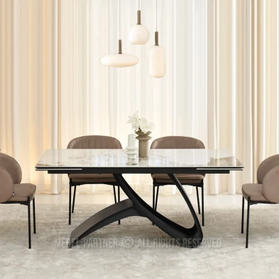 Rozkládací jídelní stůl 180(260)x95 AGASI - bílý mramor / černý