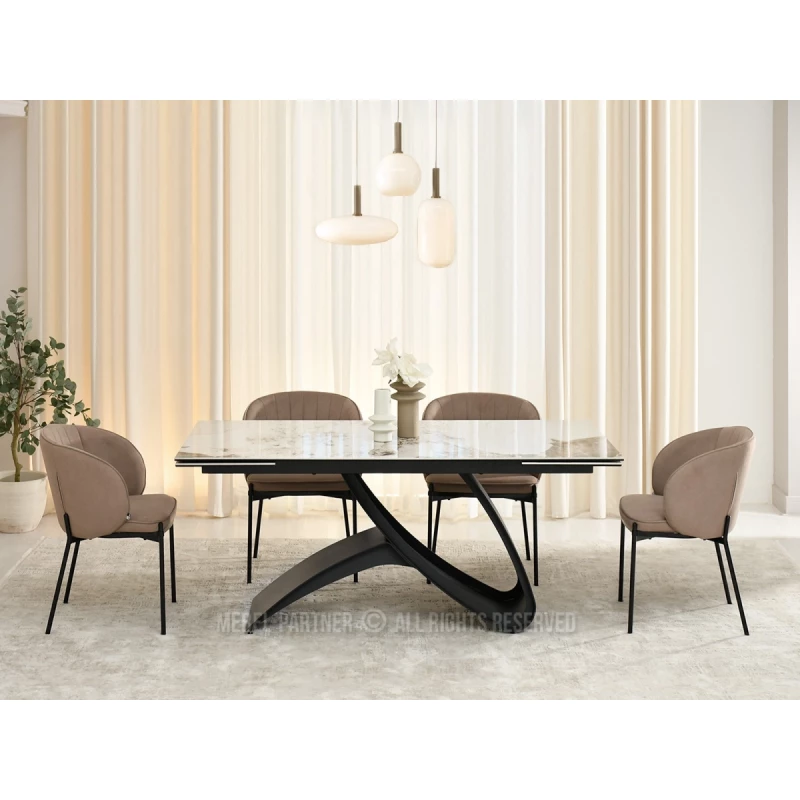 Rozkládací jídelní stůl 180(260)x95 AGASI - bílý mramor / černý