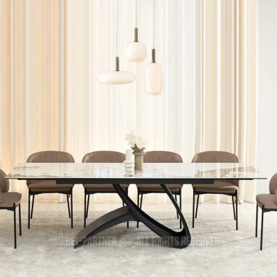 Rozkládací jídelní stůl 180(260)x95 AGASI - bílý mramor / černý