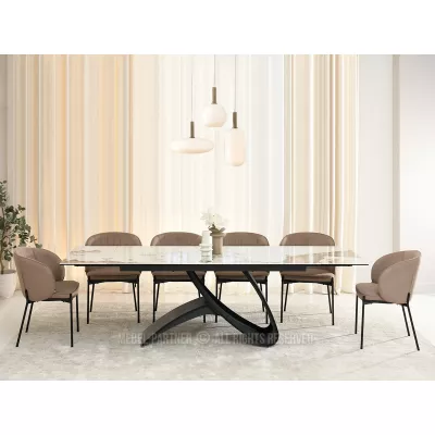 Rozkládací jídelní stůl 180(260)x95 AGASI - bílý mramor / černý