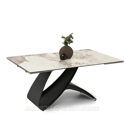 Rozkládací jídelní stůl 180(260)x95 AGASI - bílý mramor / černý